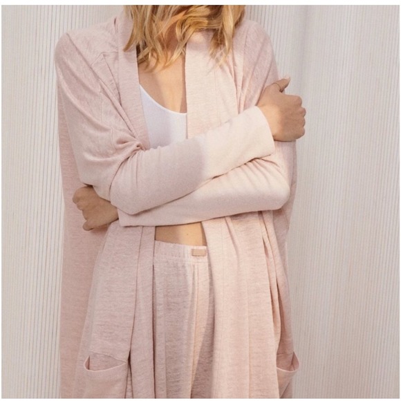 lunya Sweaters - Lunya Linen Knit Dusty Rose Cardigan Open Front OS Lightweight Minimalist Cozy